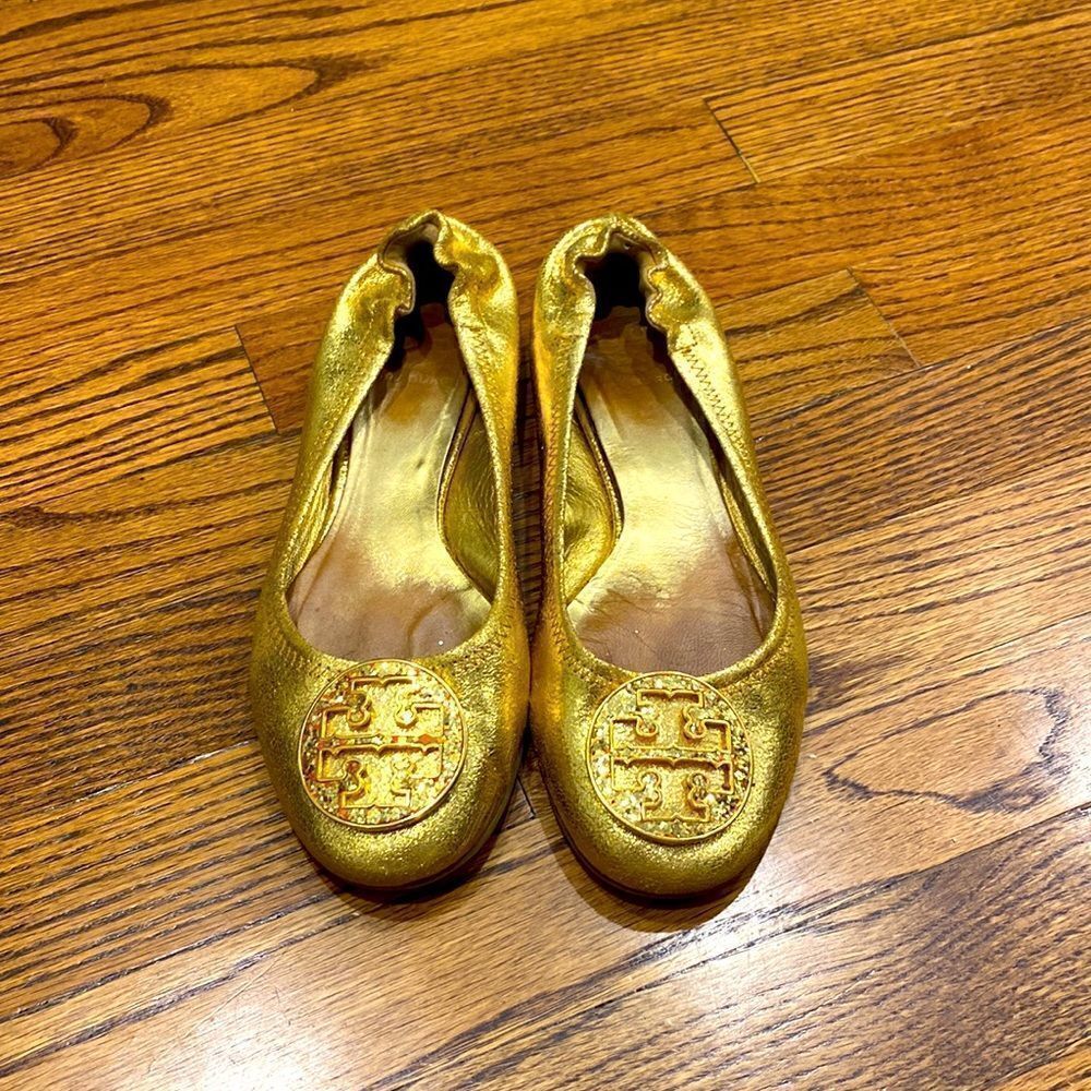 Authentic Tory Burch Gold Glitter Reva Flats size 7